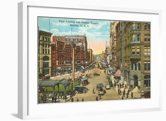 First Avenue and Pioneer Square, Seattle, Washington-null-Framed Art Print