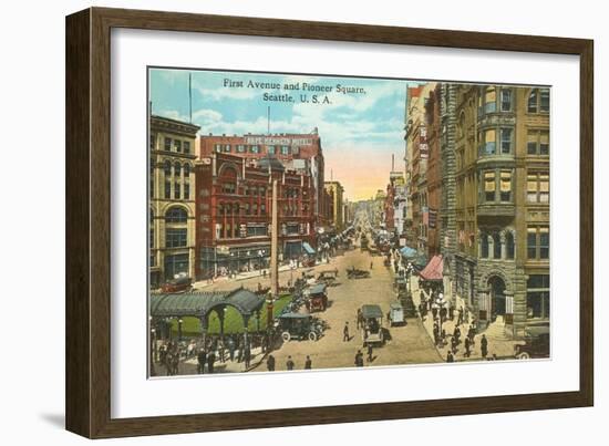 First Avenue and Pioneer Square, Seattle, Washington-null-Framed Art Print
