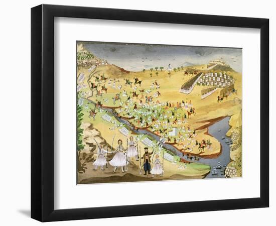 First Battle Between Greeks and Turks, at the Alamana Bridge in 1821-null-Framed Premium Giclee Print