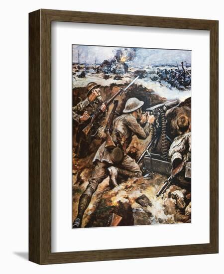 First Battle of the Somme (Colour Litho)-Stanley L. Wood-Framed Premium Giclee Print