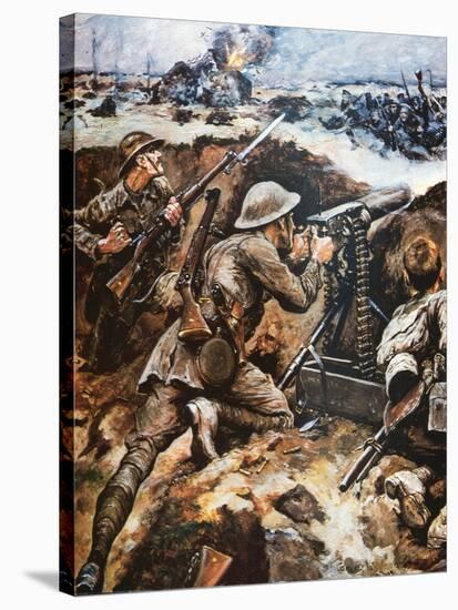 First Battle of the Somme (Colour Litho)-Stanley L. Wood-Stretched Canvas