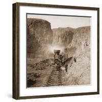 First Construction Train passing the Palisades, Ten Mile Cañon, Nevada, 1866-1869-Alfred A^ Hart-Framed Art Print