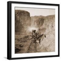 First Construction Train passing the Palisades, Ten Mile Cañon, Nevada, 1866-1869-Alfred A^ Hart-Framed Art Print