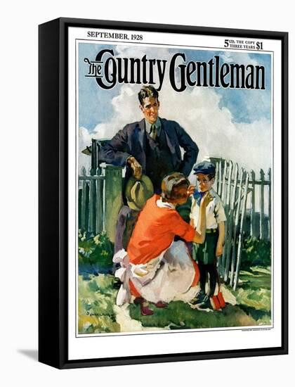 "First Day of School," Country Gentleman Cover, September 1, 1928-Haddon Sundblom-Framed Stretched Canvas