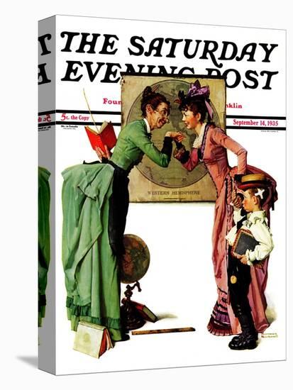 "First Day of School" or "Back to School" Saturday Evening Post Cover, September 14,1935-Norman Rockwell-Stretched Canvas