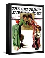 "First Day of School" or "Back to School" Saturday Evening Post Cover, September 14,1935-Norman Rockwell-Framed Stretched Canvas