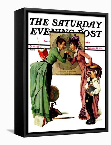 "First Day of School" or "Back to School" Saturday Evening Post Cover, September 14,1935-Norman Rockwell-Framed Stretched Canvas