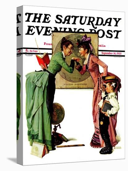 "First Day of School" or "Back to School" Saturday Evening Post Cover, September 14,1935-Norman Rockwell-Stretched Canvas