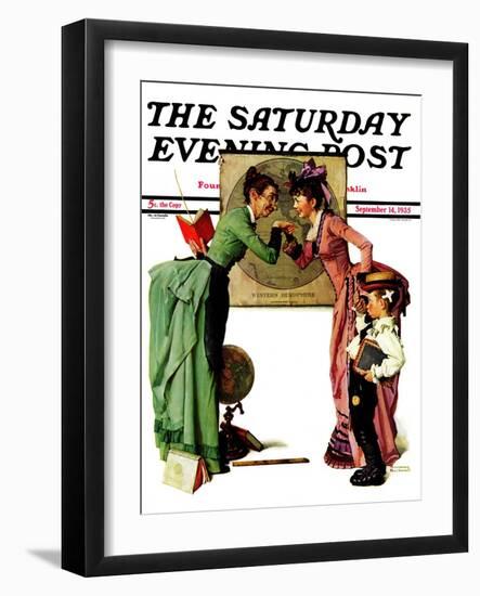 "First Day of School" or "Back to School" Saturday Evening Post Cover, September 14,1935-Norman Rockwell-Framed Giclee Print