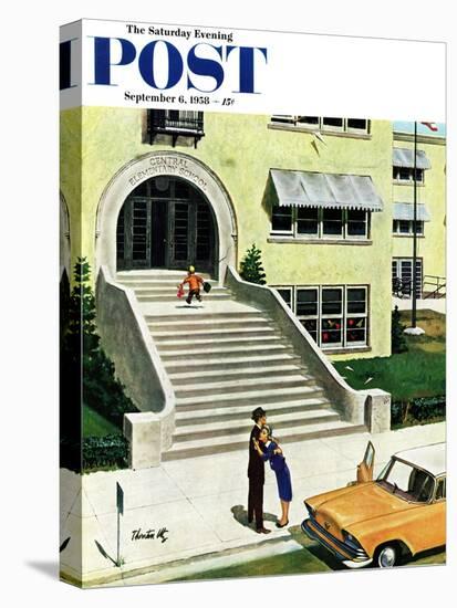 "First day of school" Saturday Evening Post Cover, September 6, 1958-Thornton Utz-Stretched Canvas