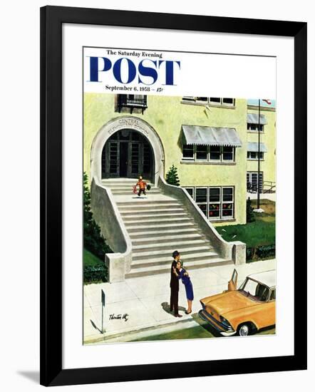 "First day of school" Saturday Evening Post Cover, September 6, 1958-Thornton Utz-Framed Giclee Print