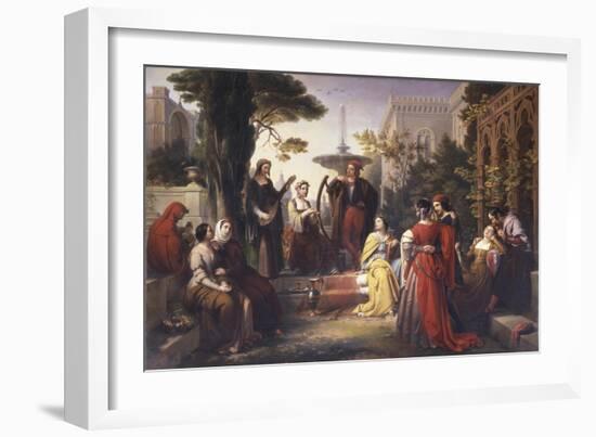 First Day of the Decameron (Author Boccaccio Is on Left in Red Cape)-Francesco Podesti-Framed Art Print