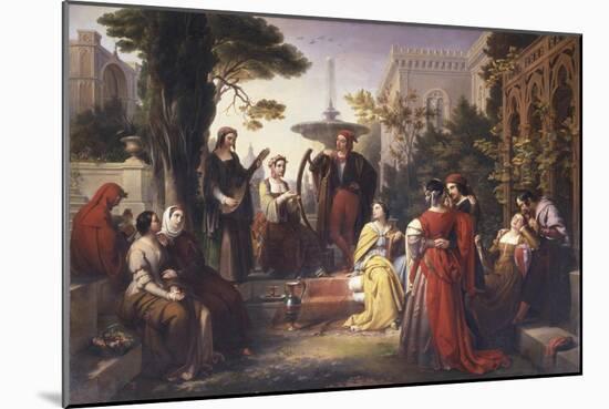First Day of the Decameron (Author Boccaccio Is on Left in Red Cape)-Francesco Podesti-Mounted Art Print