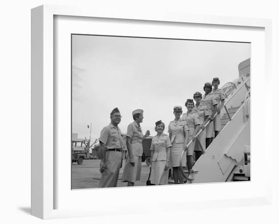 First Five Air Force Women Assigned to Vietnam Arrive at Tan Son Nhut, June 1967-null-Framed Photo