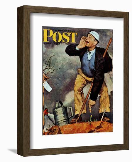 "First Flower" or "First Crocus" Saturday Evening Post Cover, March 22,1947-Norman Rockwell-Framed Giclee Print