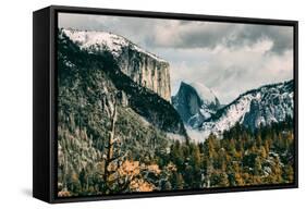 First Glance, Half Dome and El Capitan, Yosemite National Park-Vincent James-Framed Stretched Canvas