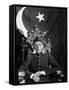 First Gov. Gen. of Independent Pakistan Mohammed Ali Jinnah Sitting in Front of Pakistani Flag-Margaret Bourke-White-Framed Stretched Canvas