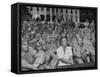 First Lady Eleanor Roosevelt, Singing with a Large Group of US Soldiers-null-Framed Stretched Canvas