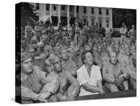 First Lady Eleanor Roosevelt, Singing with a Large Group of US Soldiers-null-Stretched Canvas