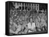 First Lady Eleanor Roosevelt, Singing with a Large Group of US Soldiers-null-Framed Stretched Canvas
