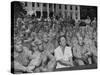 First Lady Eleanor Roosevelt, Singing with a Large Group of US Soldiers-null-Stretched Canvas