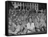 First Lady Eleanor Roosevelt, Singing with a Large Group of US Soldiers-null-Framed Stretched Canvas