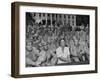 First Lady Eleanor Roosevelt, Singing with a Large Group of US Soldiers-null-Framed Premium Photographic Print