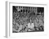 First Lady Eleanor Roosevelt, Singing with a Large Group of US Soldiers-null-Framed Premium Photographic Print