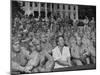 First Lady Eleanor Roosevelt, Singing with a Large Group of US Soldiers-null-Mounted Photographic Print
