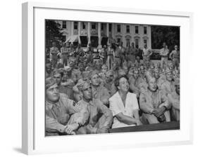 First Lady Eleanor Roosevelt, Singing with a Large Group of US Soldiers-null-Framed Photographic Print