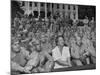 First Lady Eleanor Roosevelt, Singing with a Large Group of US Soldiers-null-Mounted Photographic Print