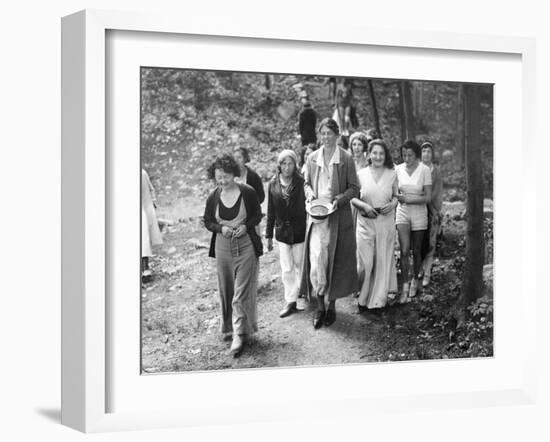 First Lady Eleanor Roosevelt Visits a Camp Tera for Unemployed Women Near Bear Mountain, NY-null-Framed Photo