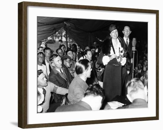 First Lady Eleanor Roosevelt Visits Indigent Remnant of Bonus Army at Fort Hunt, Virginia, May 1933-null-Framed Photo