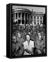 First Lady Eleanor Roosevelt with a Large Group of US Soldiers-Thomas D. Mcavoy-Framed Stretched Canvas