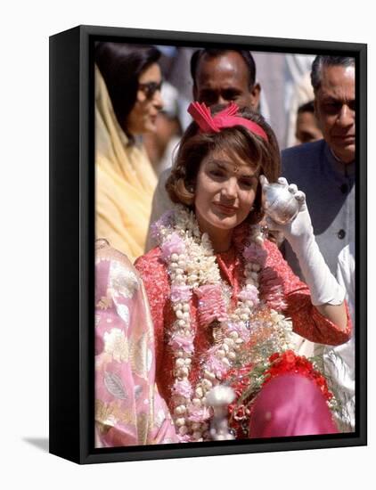 First Lady Jackie Kennedy is Welcomed at the Jaipur Airport During Her Tour of India-Art Rickerby-Framed Stretched Canvas