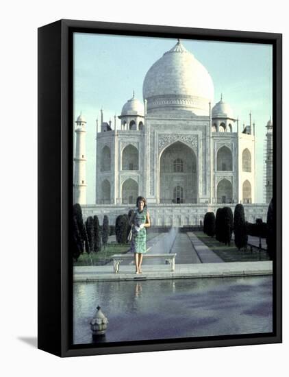 First Lady Jackie Kennedy Standing by Reflecting Pool in Front of Taj Mahal During Visit to India-Art Rickerby-Framed Stretched Canvas