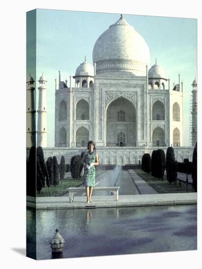 First Lady Jackie Kennedy Standing by Reflecting Pool in Front of Taj Mahal During Visit to India-Art Rickerby-Stretched Canvas