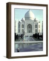 First Lady Jackie Kennedy Standing by Reflecting Pool in Front of Taj Mahal During Visit to India-Art Rickerby-Framed Photographic Print