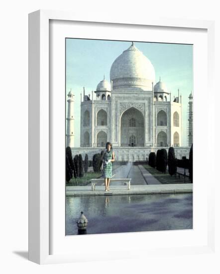 First Lady Jackie Kennedy Standing by Reflecting Pool in Front of Taj Mahal During Visit to India-Art Rickerby-Framed Photographic Print