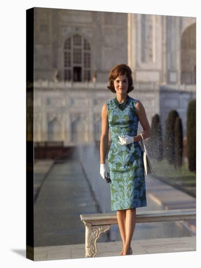 First Lady Jackie Kennedy Standing on the Grounds of the Taj Mahal During Visit to India-Art Rickerby-Stretched Canvas
