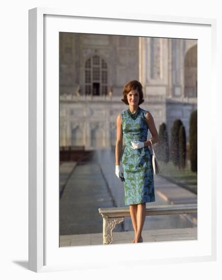 First Lady Jackie Kennedy Standing on the Grounds of the Taj Mahal During Visit to India-Art Rickerby-Framed Premium Photographic Print