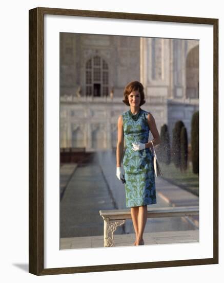 First Lady Jackie Kennedy Standing on the Grounds of the Taj Mahal During Visit to India-Art Rickerby-Framed Premium Photographic Print
