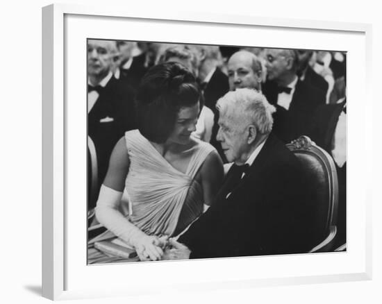 First Lady Jackie Kennedy W. Robert Frost at White House Party for Nobel Prize Winners-null-Framed Premium Photographic Print