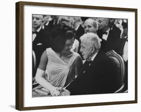 First Lady Jackie Kennedy W. Robert Frost at White House Party for Nobel Prize Winners-null-Framed Premium Photographic Print