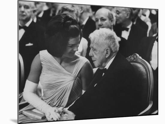 First Lady Jackie Kennedy W. Robert Frost at White House Party for Nobel Prize Winners-null-Mounted Premium Photographic Print