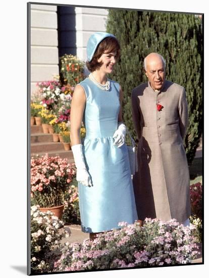 First Lady Jackie Kennedy with Indian Prime Minister Jawaharlal Nehru in Garden of His Residence-Art Rickerby-Mounted Photographic Print