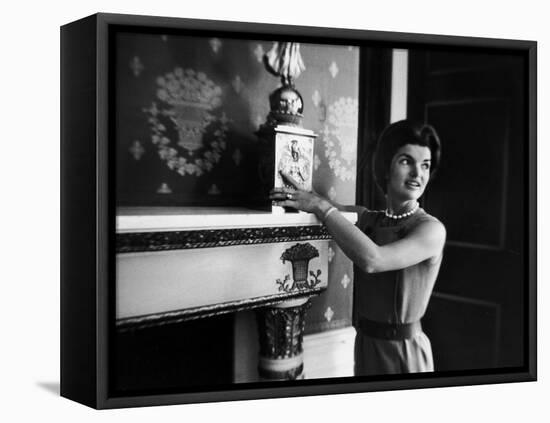 First Lady Jacqueline Kennedy Showing Off James Monroe Era Candelabrum in White House-Ed Clark-Framed Stretched Canvas