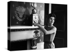 First Lady Jacqueline Kennedy Showing Off James Monroe Era Candelabrum in White House-Ed Clark-Stretched Canvas