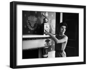 First Lady Jacqueline Kennedy Showing Off James Monroe Era Candelabrum in White House-Ed Clark-Framed Photographic Print