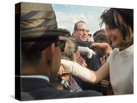 First Lady Jacqueline Kennedy with Husband Greeting Crowds at Airport During Campaign Tour of Texas-Art Rickerby-Stretched Canvas